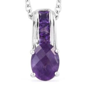Amethyst Solitaire Pendant Sterling Silver 925 NWOTS